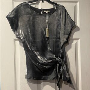 Max Studio London Metallic Silver Blouse with Side Knot.